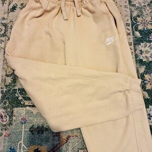Nike Kids Beige Jogger Sweatpants with White Swoosh